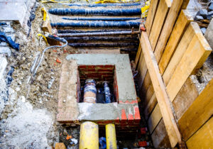 An underground mainline exposed in Potchefstroom