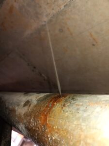 Water spraying from a burst plumbing pipe inside a residential property requiring emergency burst pipe repair.
