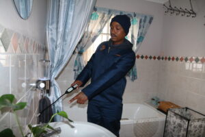 Tap Tap Plumbing technician performing indoor leak detection using acoustic leak detection equipment at a residential property in Potchefstroom.