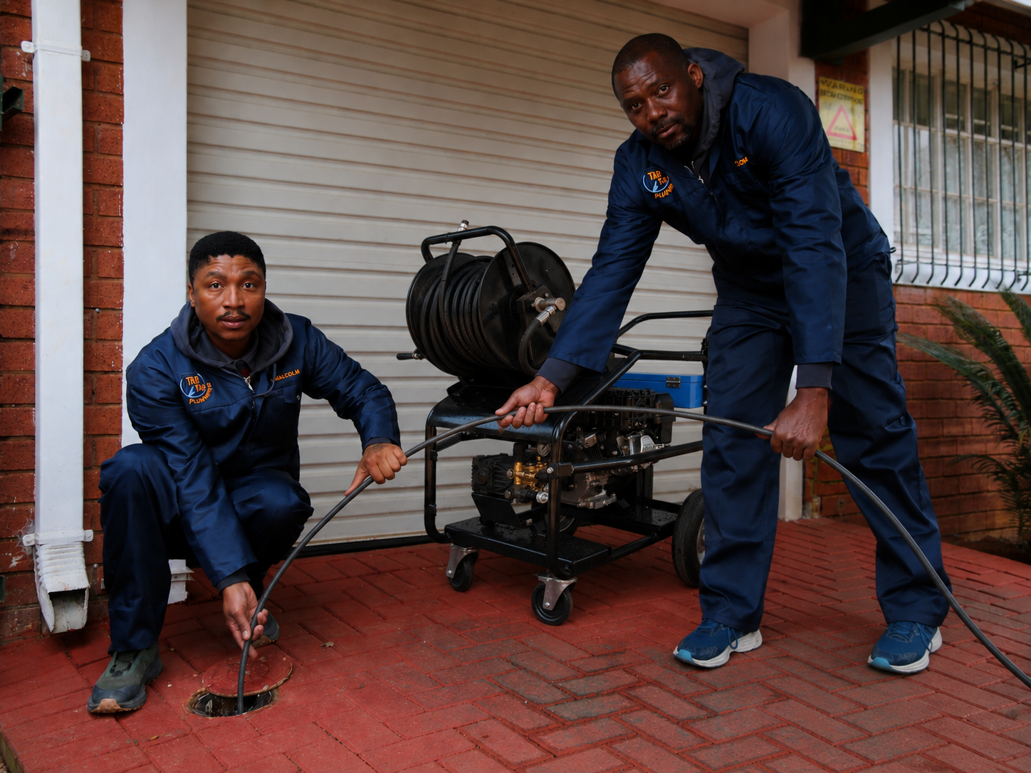 Tap Tap Plumbing technicians carrying out professional blocked drain cleaning at a residential property in Potchefstroom